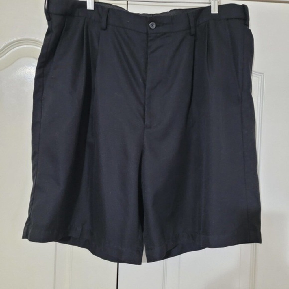 Savane Mens Chino Shorts 40W Black Pleated‎ Front 100% Polyester